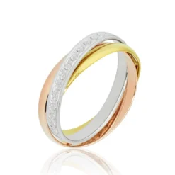 Alliance Entrelacee Diamantee Demi Jonc Classique Or Tricolore