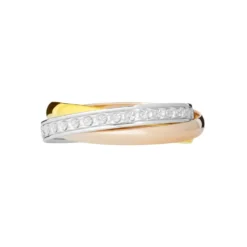 Alliance Entrelacee Diamantee Demi Jonc Classique Or Tricolore