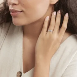 Alliance Fantaisie Diamantee Ruban Plat Or Blanc