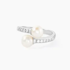 Bague Ajustable Argent Blanc Jeronimo Perle Oxydes De Zirconium