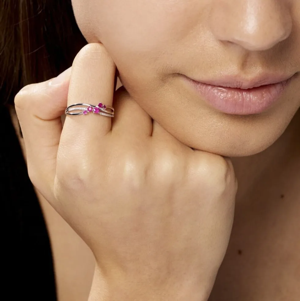 Bague Amarylis Or Blanc Rubis Diamant