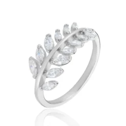 Bague Argent Blanc Cristobal Feuille Oxydes De Zirconium
