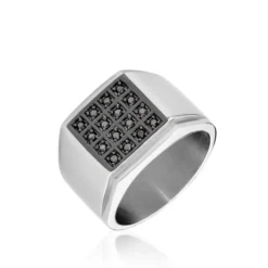 Bague Chevalière Acier Vieillit Teodor Oxydes De Zirconium