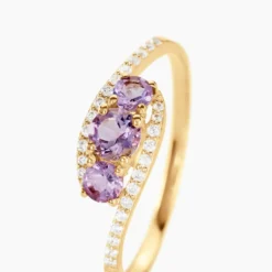 Bague Chloe Or Jaune Amethyste Et Oxyde De Zirconium