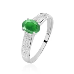 Bague Crista Or Blanc Emeraude Et Diamant