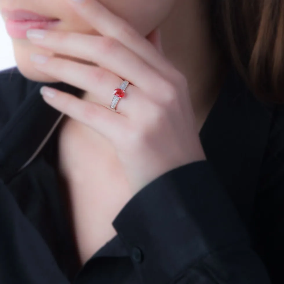Bague Crista Or Blanc Rubis Et Diamant