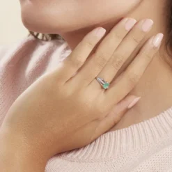Bague Denise Or Blanc Emeraude Et Diamant