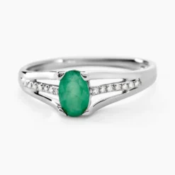 Bague Denise Or Blanc Emeraude Et Diamant