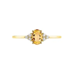Bague Diapre Or Jaune Citrine Oxyde De Zirconium