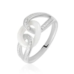 Bague Link Argent Blanc Céramique Et Oxyde De Zirconium