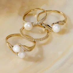 Bague Loeva Or Jaune Perle De Culture Et Oxyde De Zirconium