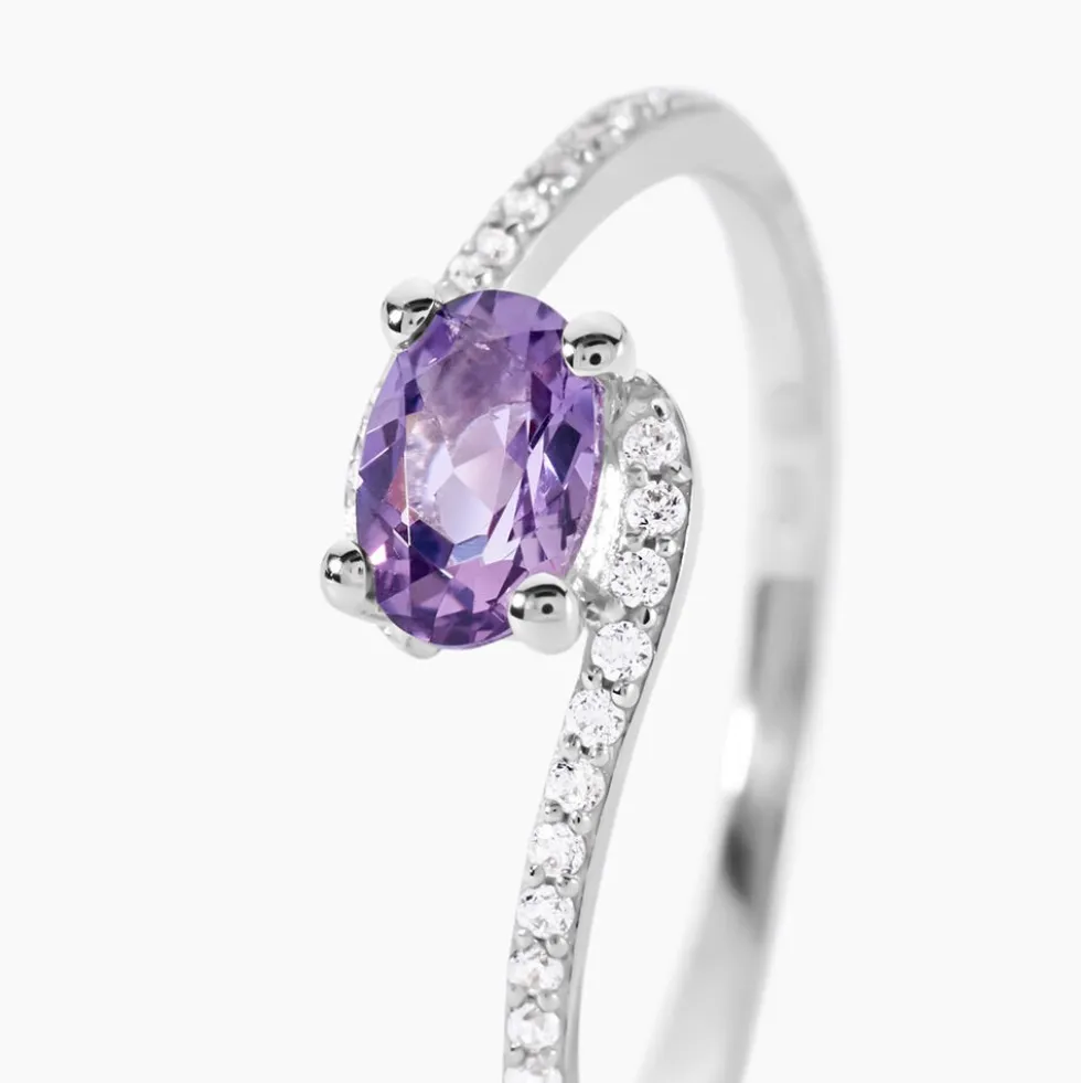 Bague Loriane Or Blanc Amethyste Et Oxyde De Zirconium