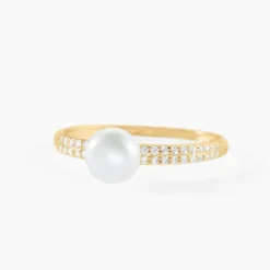 Bague Maria-francoise Or Jaune Perle De Culture Et Oxyde De Zirconium