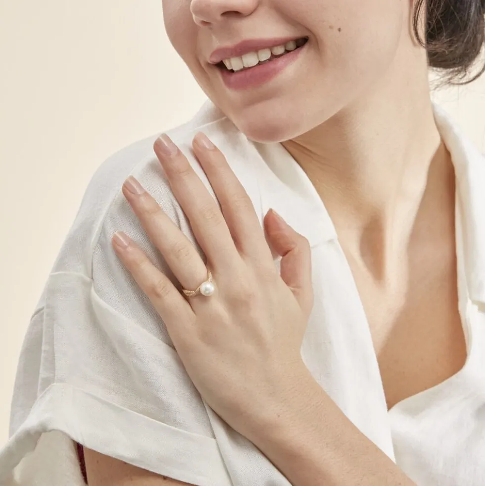 Bague Maria-theresa Or Jaune Perle De Culture Et Oxyde De Zirconium