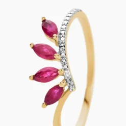 Bague Navette Or Jaune Rubis Diamant