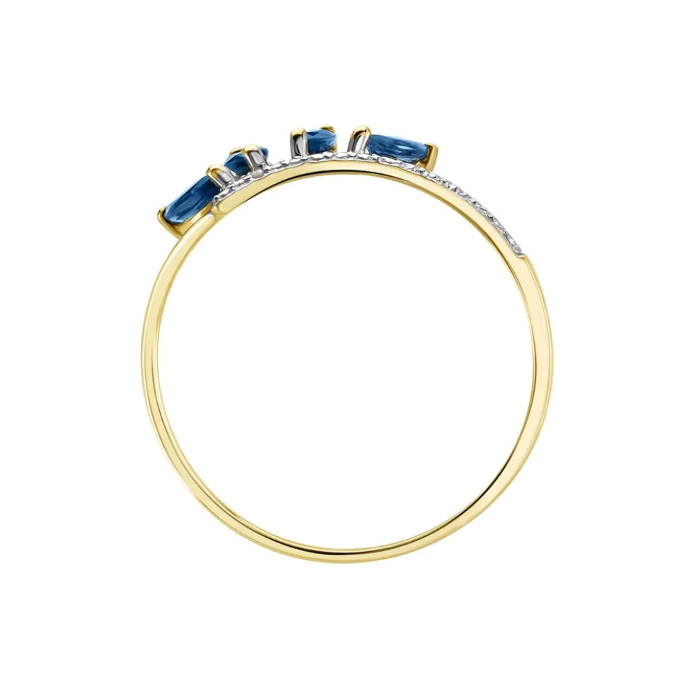 Bague Navette Or Jaune Saphir Diamant