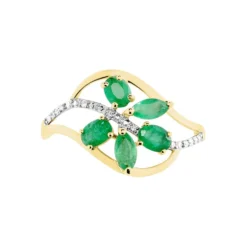 Bague Orchidee Or Jaune Emeraude Diamant
