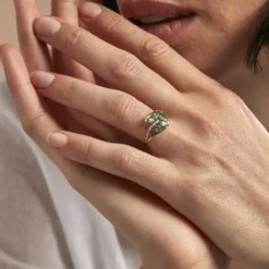 Bague Orchidee Or Jaune Emeraude Diamant