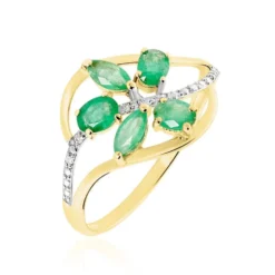 Bague Orchidee Or Jaune Emeraude Diamant