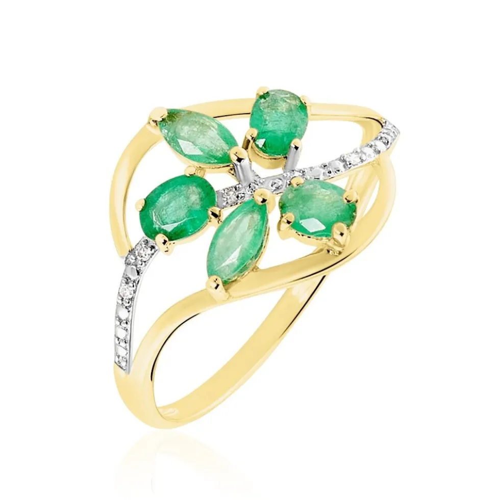 Bague Orchidee Or Jaune Emeraude Diamant