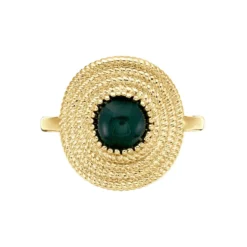 Bague Plaqué Or Ilia Ronde Perle Pierre Verte