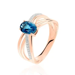 Bague Sare Or Rose Topaze Et Oxyde De Zirconium