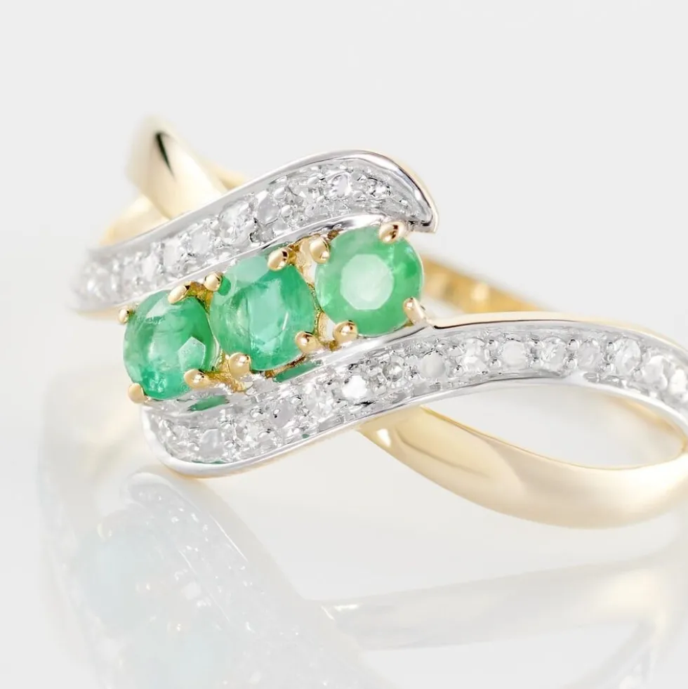 Bague Simma Or Jaune Diamant Et Emeraude
