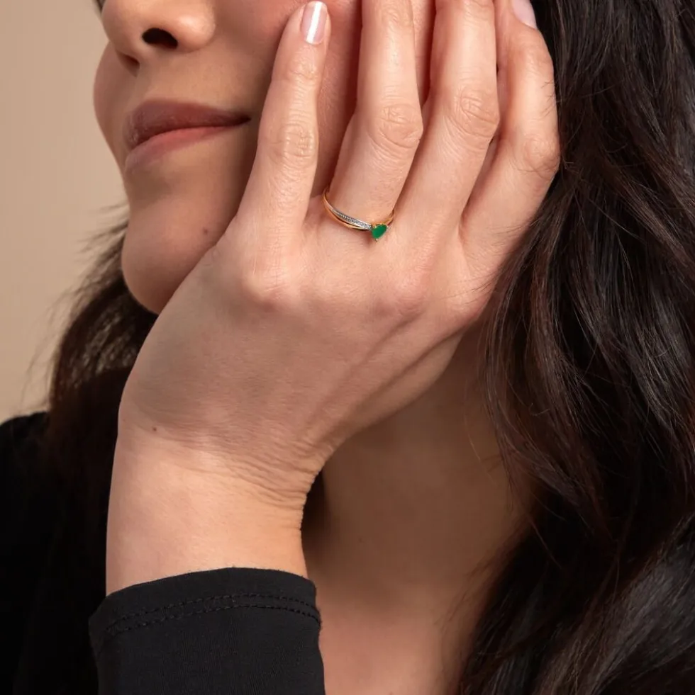 Bague Skylar Or Bicolore Emeraude Diamant