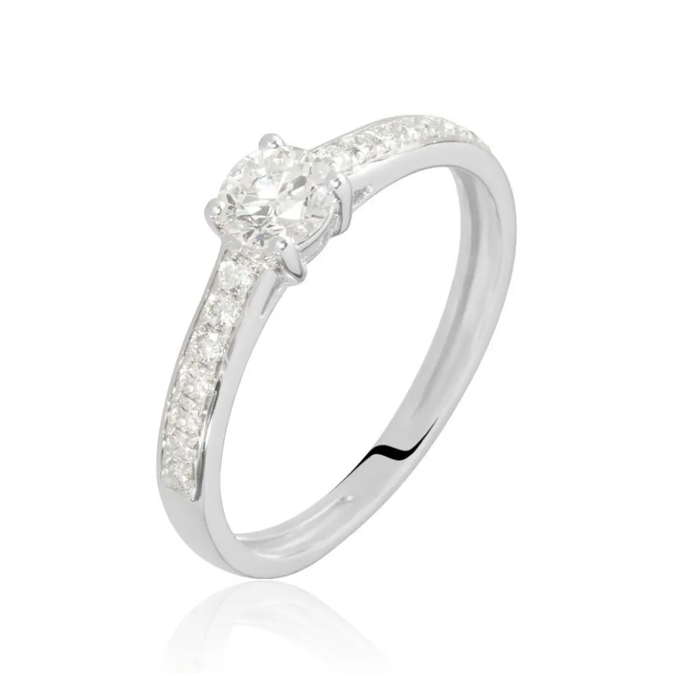 Bague Solitaire Accompagné Aramis Or Blanc Diamant Synthétique