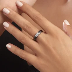 Bague Solitaire Ceramik Design Argent Oxyde De Zirconium Et Céramique