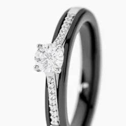 Bague Solitaire Ceramique Argent Blanc Céramique Et Oxyde De Zirconium