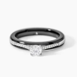 Bague Solitaire Ceramique Argent Blanc Céramique Et Oxyde De Zirconium
