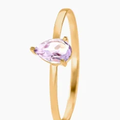 Bague Solitaire Goutte Or Jaune Améthyste