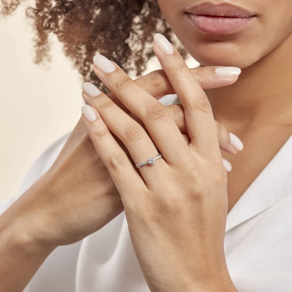 Bague Solitaire Kanel Or Blanc Oxyde De Zirconium