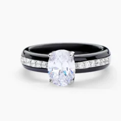 Bague Solitaire Neville Argent Blanc Céramique Et Oxyde De Zirconium