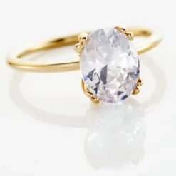 Bague Solitaire Plaqué Or Liber Oxyde De Zirconium