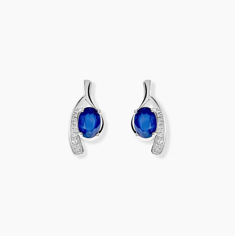 Bijoux D'oreilles Emotion Or Blanc Saphir Diamant