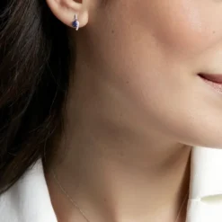 Bijoux D'oreilles Emotion Or Blanc Saphir Diamant