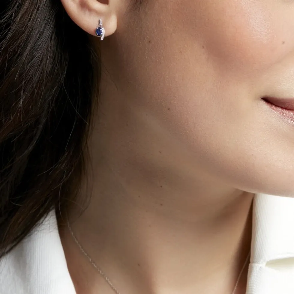 Bijoux D'oreilles Emotion Or Blanc Saphir Diamant