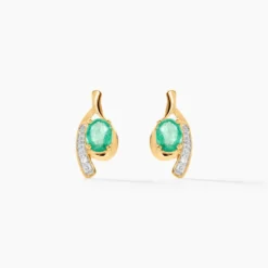 Bijoux D'oreilles Emotion Or Jaune Emeraude Diamant