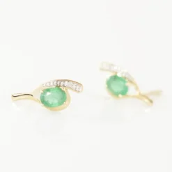 Bijoux D'oreilles Emotion Or Jaune Emeraude Diamant