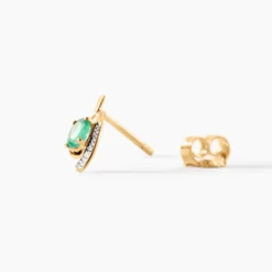 Bijoux D'oreilles Emotion Or Jaune Emeraude Diamant