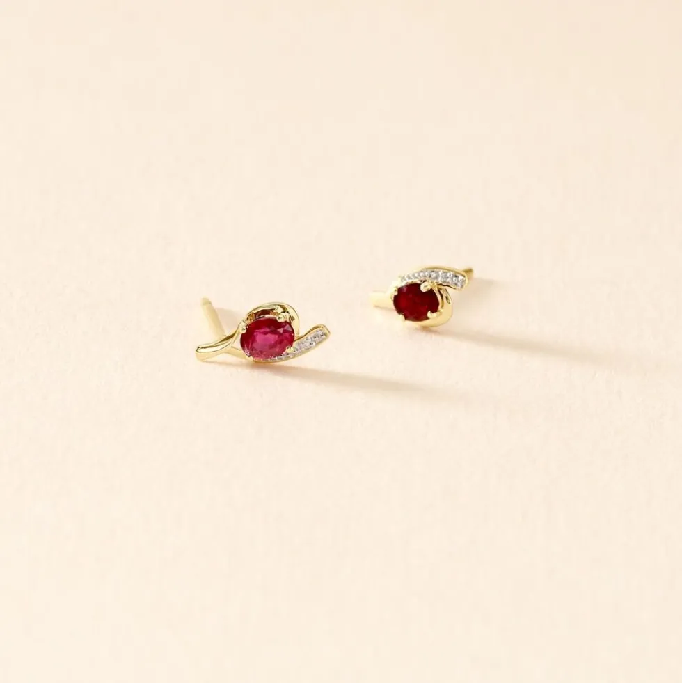 Bijoux D'oreilles Emotion Or Jaune Rubis Diamant