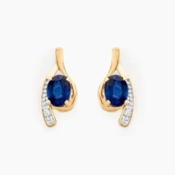 Bijoux D'oreilles Emotion Or Jaune Saphir Diamant