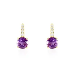 Bijoux D'oreilles Monroe Or Jaune Améthyste Oxyde De Zirconium