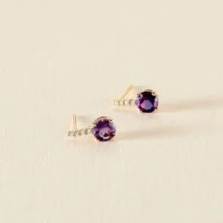 Bijoux D'oreilles Monroe Or Jaune Améthyste Oxyde De Zirconium