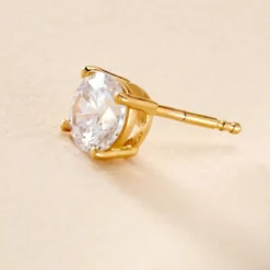 Boucle D'oreille Puce Unitaire Adam Plaqué Or Jaune Oxyde De Zirconium