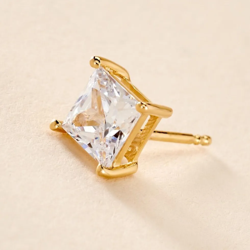 Boucle D'oreille Puce Unitaire Sofiane Plaqué Or Jaune Oxyde Zirconium