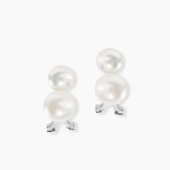 Boucles D'oreilles Clips Argent Blanc Viano Perles Oxydes