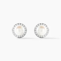 Boucles D'oreilles Clips Argent Blanc Valerio Perles Oxydes